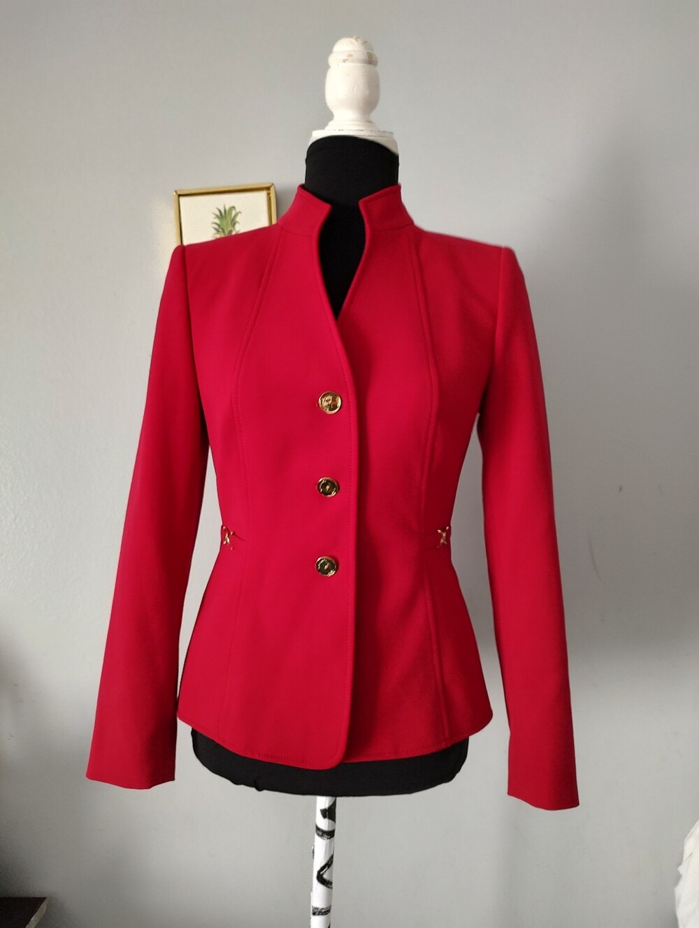 Red Tailored Women's Blazer Jacket with Gold Buttons